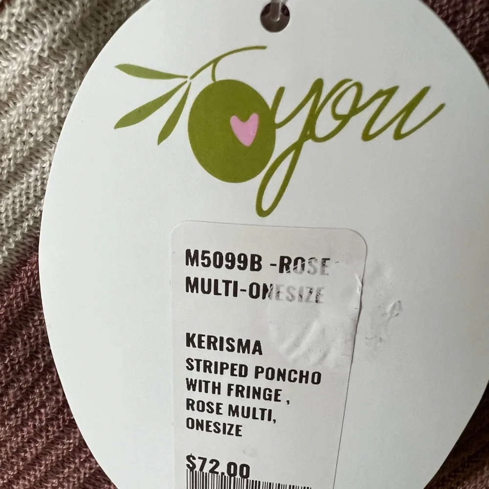 NWT Kerisma Rose Multi Striped Poncho with Fringe.  One Size - Picture 3 of 3